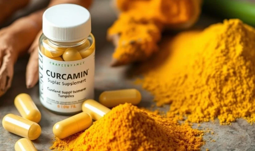 Curcumin supplements with turmeric root and powder